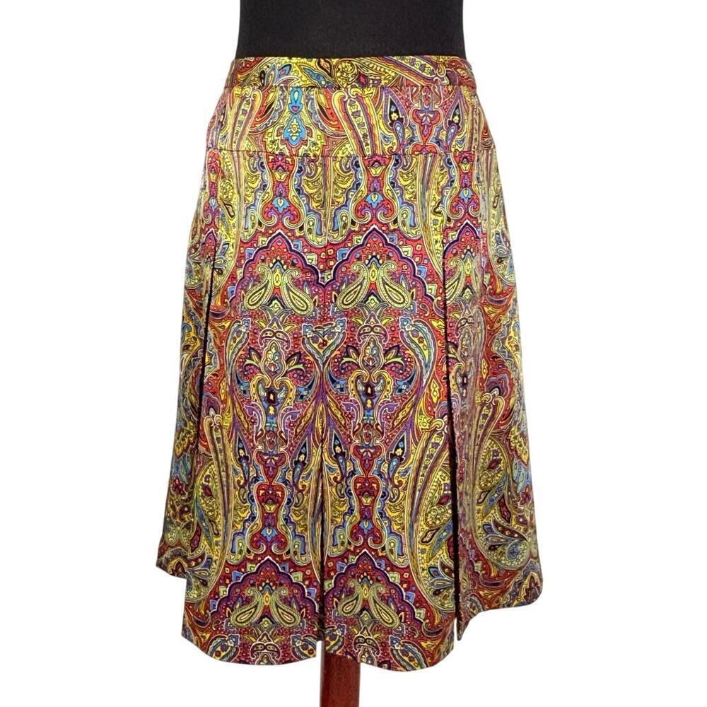 Olivia & Grace Silk Midi Skirt Size 12 Paisley Print Multicolor Lined Boho Chic